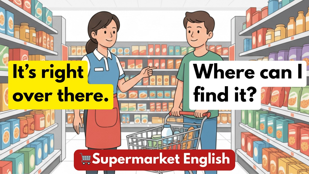 10 Simple English Conversation in the Supermarket 🛒 |  Real English Dialogues (A1-A2)