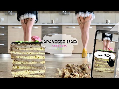 Japanese Maid vs. Cake! Heels Crushing Food! Oddly Satisfying! Cosplay ASMR