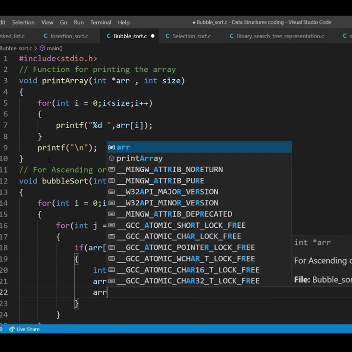 Bubble sort for ascending and descending order algorithm in C language ...