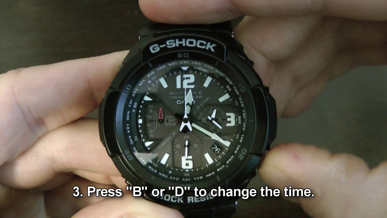 Casio G Shock Aviation GWBBACR,    How To Change Current Time  Manually