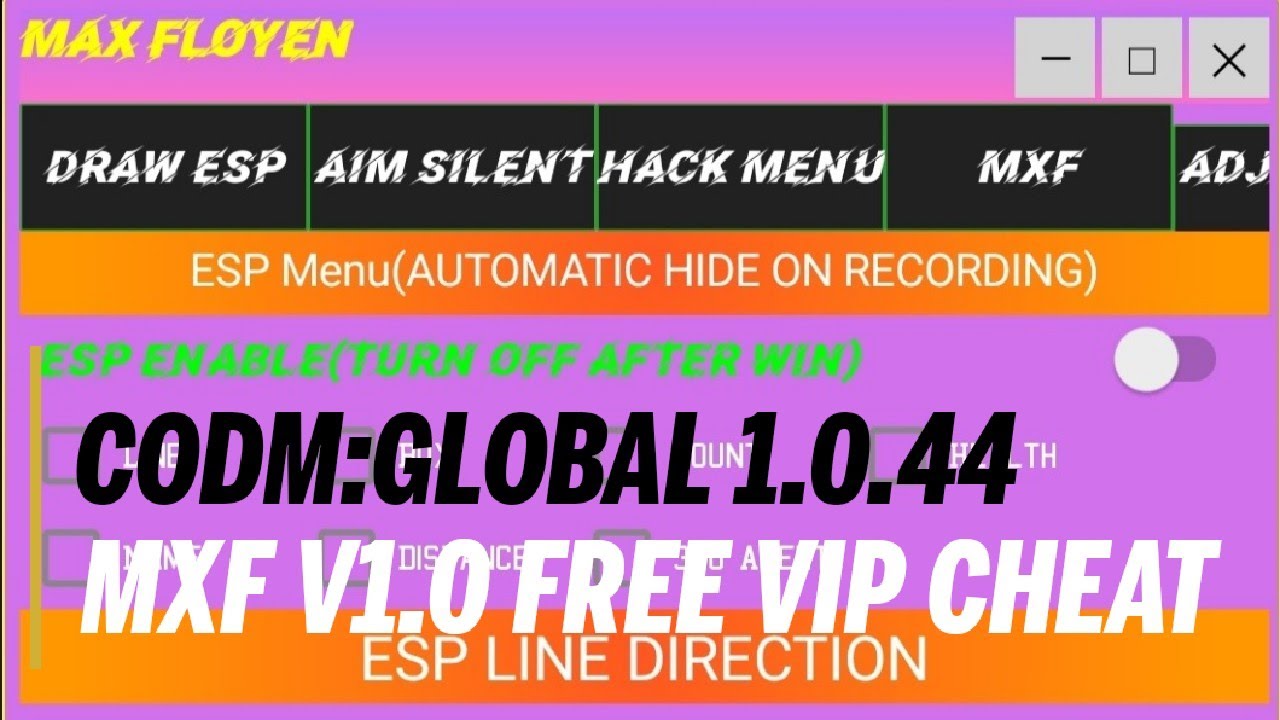 FREE CODM:GLOBAL | MOD MENU 1.0.44 | VIP CHEAT MXF v1.0(UPDATED)