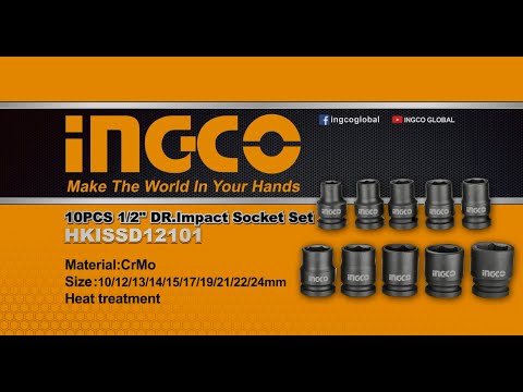 Video oficial INGCO de Juego de Dados Hexagonales INGCO 10 Piezas 1/2" + Ratchet