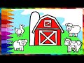 Dibuja y Colorea una Granja con 4 Animales 🐷🐮🐏🎨 Vídeos para Niños