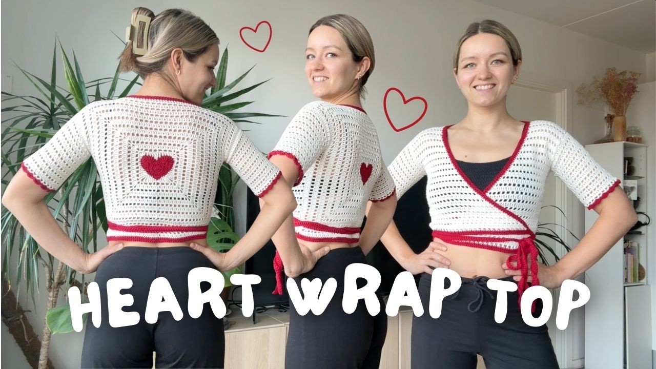 heart granny square crochet wrap top tutorial ❤️