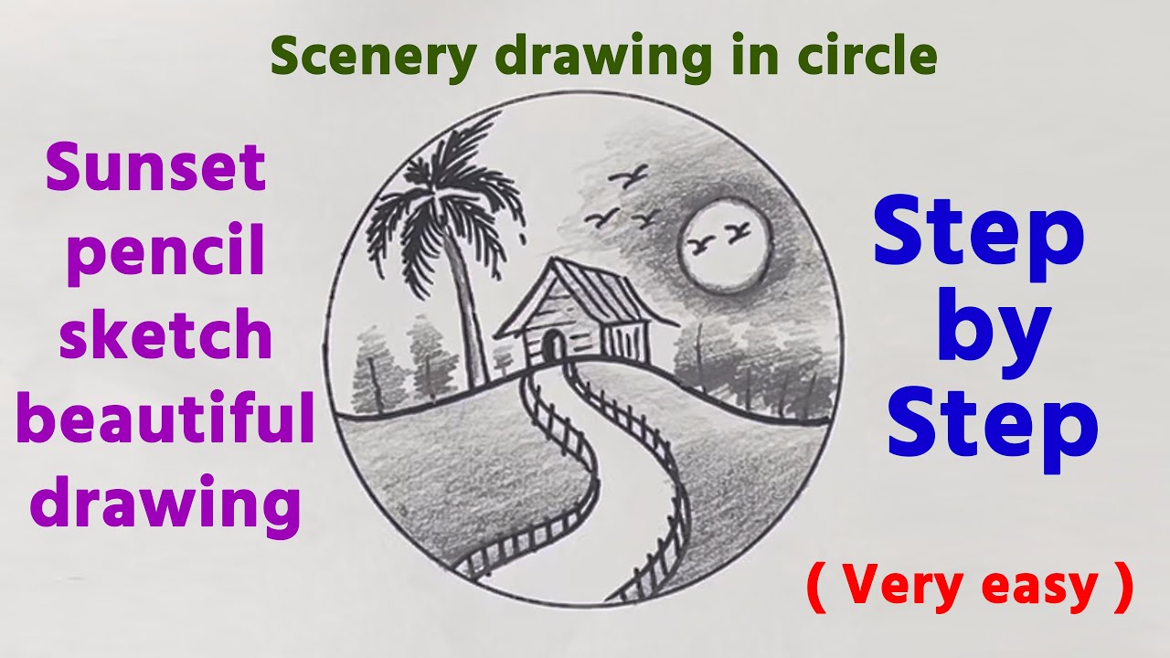 Sunset pencil sketch beautiful drawing ।। step by step ।। Very easy ...