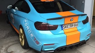 Gulf style BMW M4 coldstart and revs