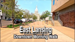 Downtown East Lansing Quiet Relaxing Morning Walk  | 5k 60 FPS | City Sounds