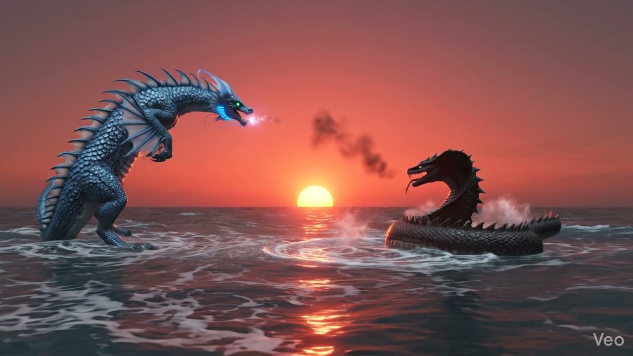Epic Sea Dragon vs Giant Serpent: 150m Ancient Monsters Battle - Cinematic Fantasy Survival