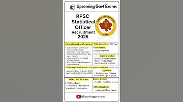RPSC Statistical Officer Recruitment 2025 | 113 Posts #shortvideo #job #shorts