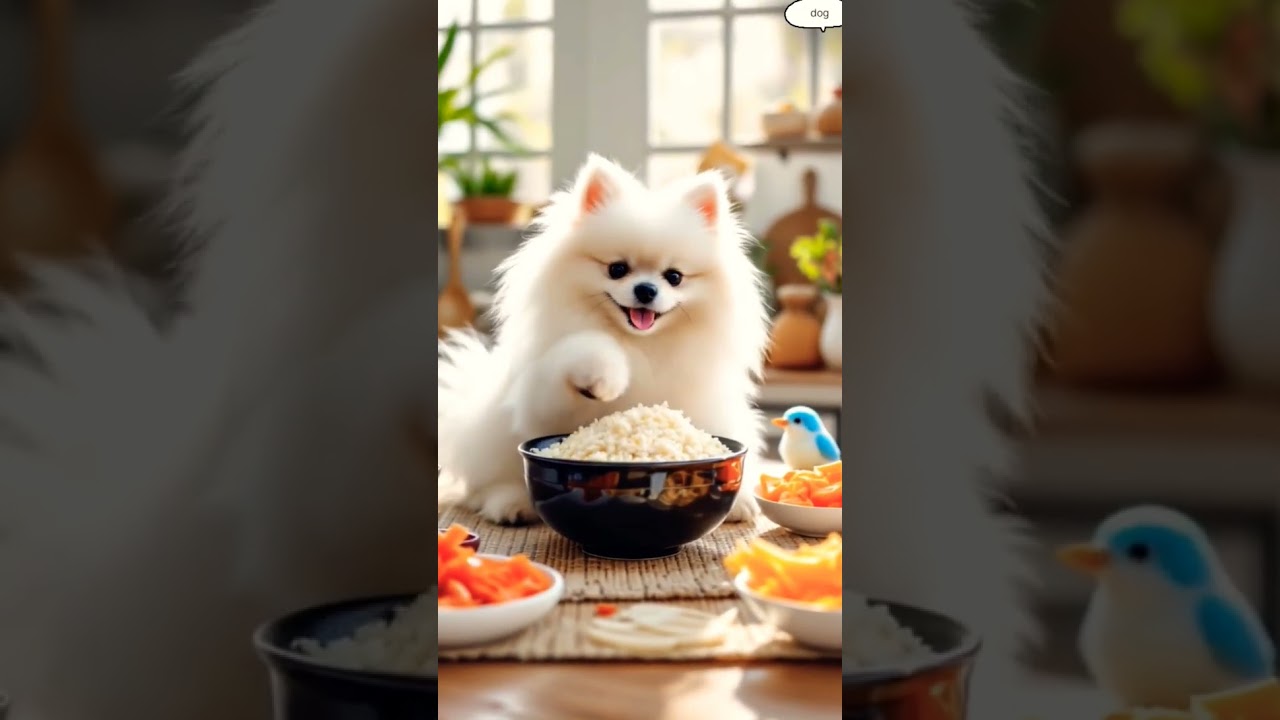 🍚Fluffy Pomeranian Cooks a Perfect Rice Bowl!🐶🍱🐦Too Cute to Handle!☀️🍴 
