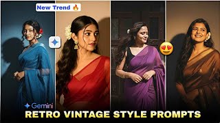 Create Gemini Ai Retro Photo Editing prompt | Ai Retro Style Vintage Photo red saree| Ai Retro Image screenshot 4