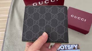 G-ucci Emboss with Initials Dark green interior bi fold wallet black GG Supreme