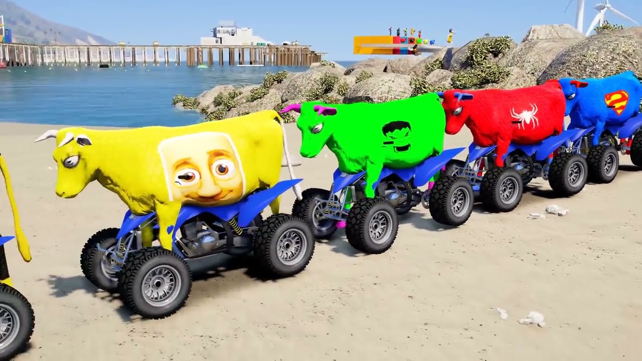 Red Cow Spider Dance vs Shark Funny Spiderman Animals – Crazy Sahur Ride Superheroes Challenge!