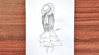 رسم سهل | كيفية رسم رسمة بنت بسيطة بفستان بقلم الرصاص بالخطوات خطوة خطوة للمبتدئين | Easy Drawing