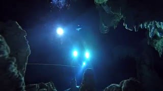 Dramatic Lighting Effects During Cave Diving