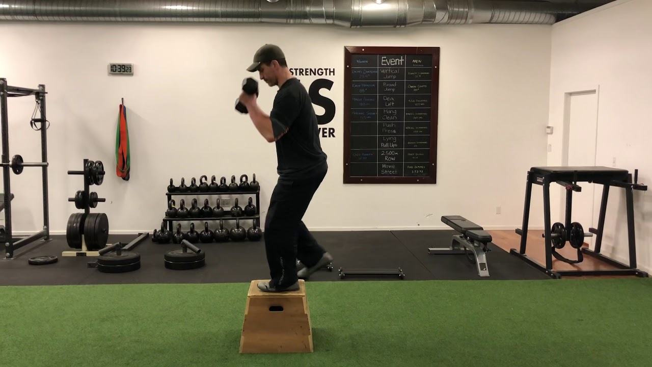 Box Step Up w/ DB Bicep Curl - YouTube