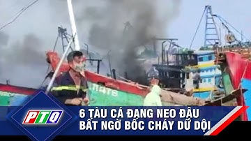 6 tàu cá đang neo đậu bất ngờ bốc cháy dữ dội | PTQ