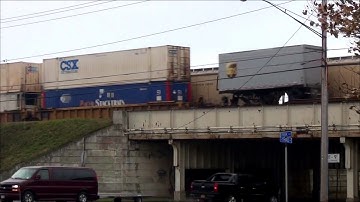 CSX Stack Train Goes Over a Bridge
