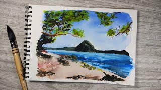 Beach Scenery Watercolor Painting