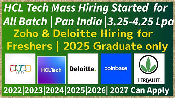 Mass Hiring From HCL Tech Deloitte, Herbalife, Coinbase  |2022, 2023, 2024, 2025, 2026, 2027 Batch