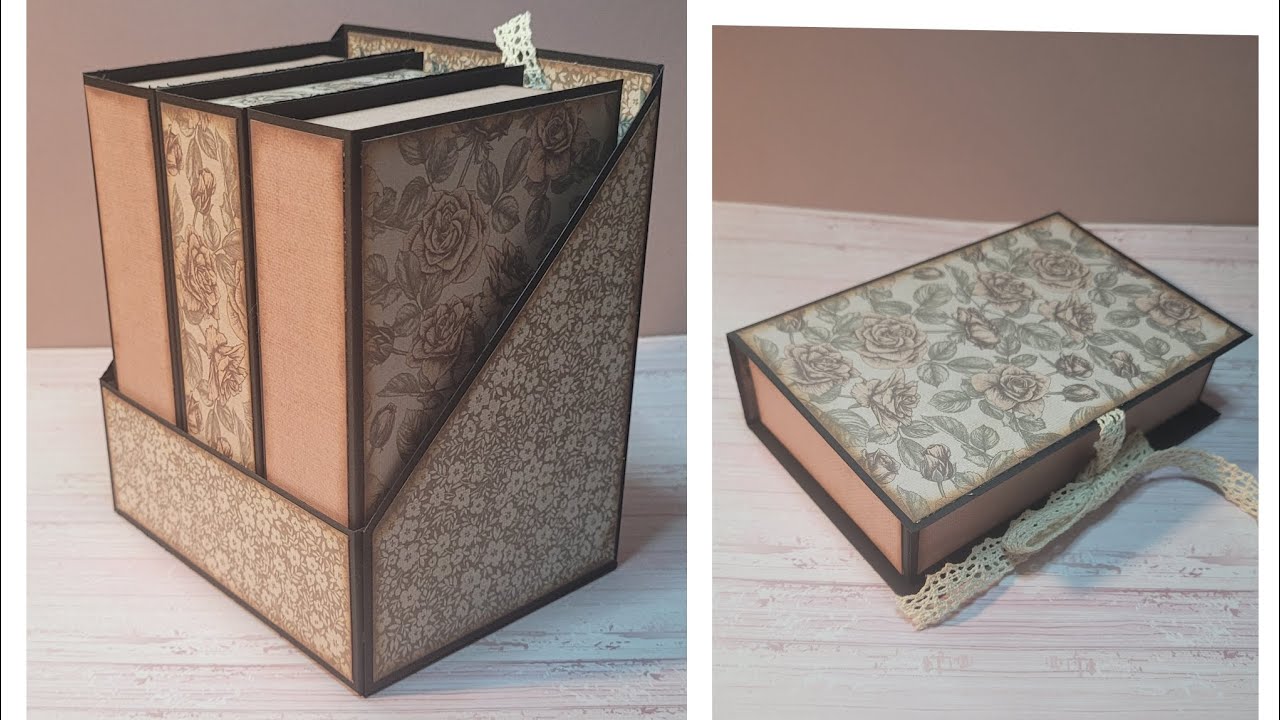 Scrapbooking : tuto boîtes faux livres et leur support de rangement 100% ACTION bloc flowers