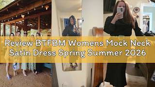 Review BTFBM Womens Mock Neck Satin Dress Spring Summer 2026 Long Sleeve Lightweight Formal Wedding