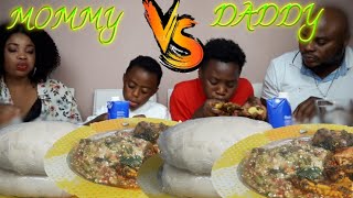 MOM VS DADDY CHALLENGE | EFORIRO / OKRA SOUP WITH FUFU | AFRICAN NIGERIAN FOOD MUKBANG EATING SHOW