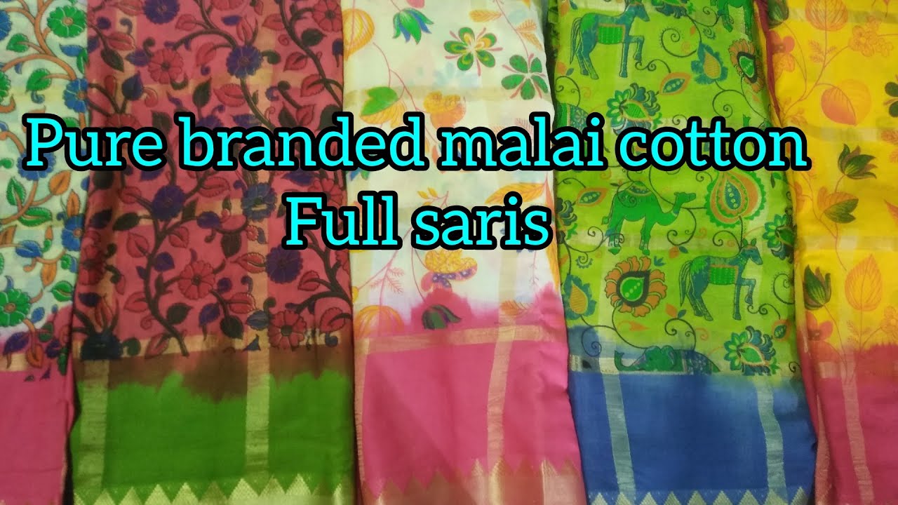 pure malai cotton full saris @Sri baba fashions - YouTube