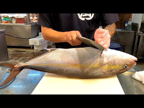 GIANT AMBERJACK/Kanpachi Cutting Skills紅甘魚切割生魚片 - Fish Market