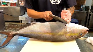 GIANT AMBERJACK/Kanpachi Cutting Skills紅甘魚切割生魚片 - Fish Market