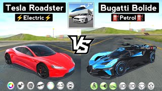 3D Driving Class - Tesla Roadster vs Bugatti Bolide. Who is Best? - Full Comparison