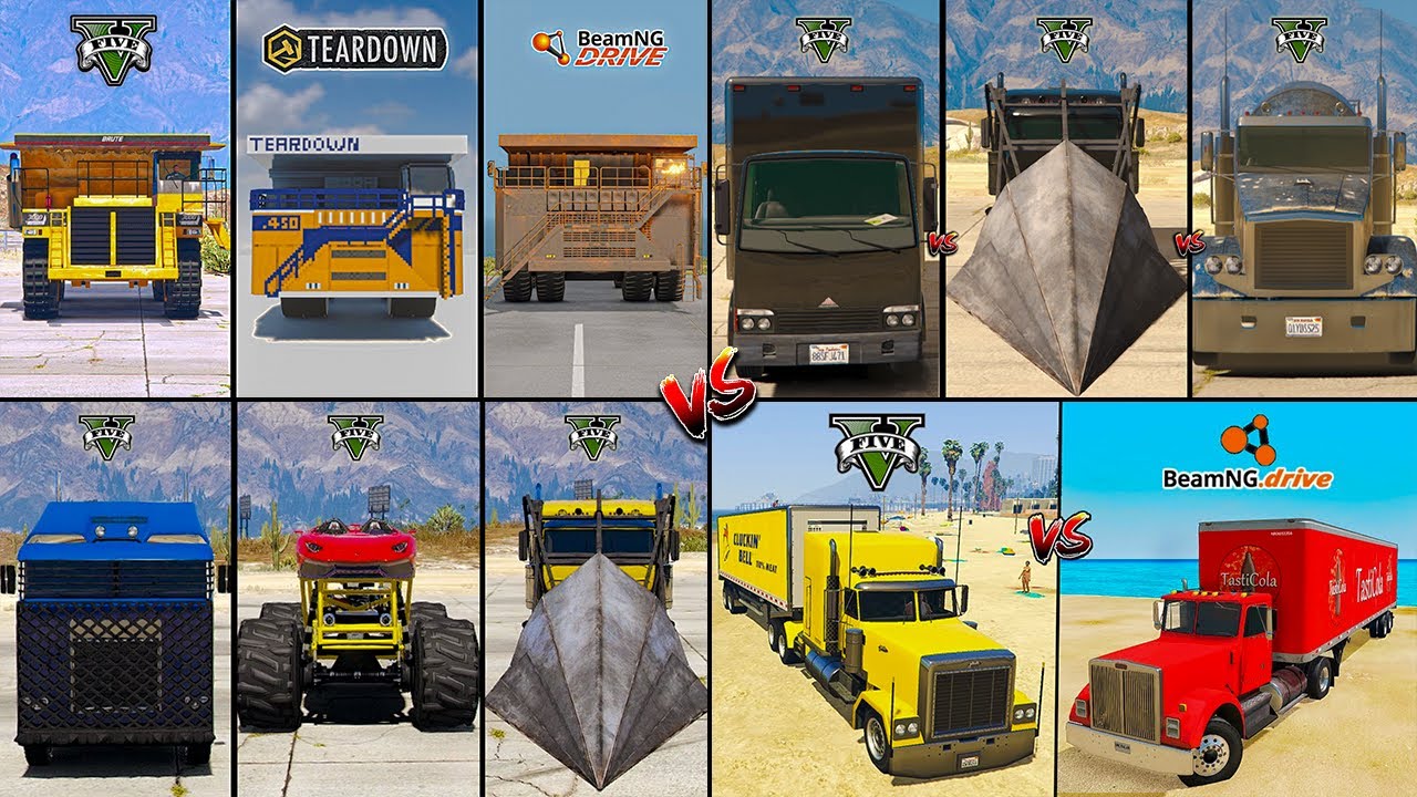 GIANT DUMP TRUCK VS NORMAL VS RAMP VS MONSTER TRUCK IN TEARDOWN VS BEAMNG - WHICH IS BEST ?