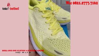 Sepatu Pria Hoka One One Clifton 8 Electric Green Premium Original Import Sneakers Cowok Sport Running