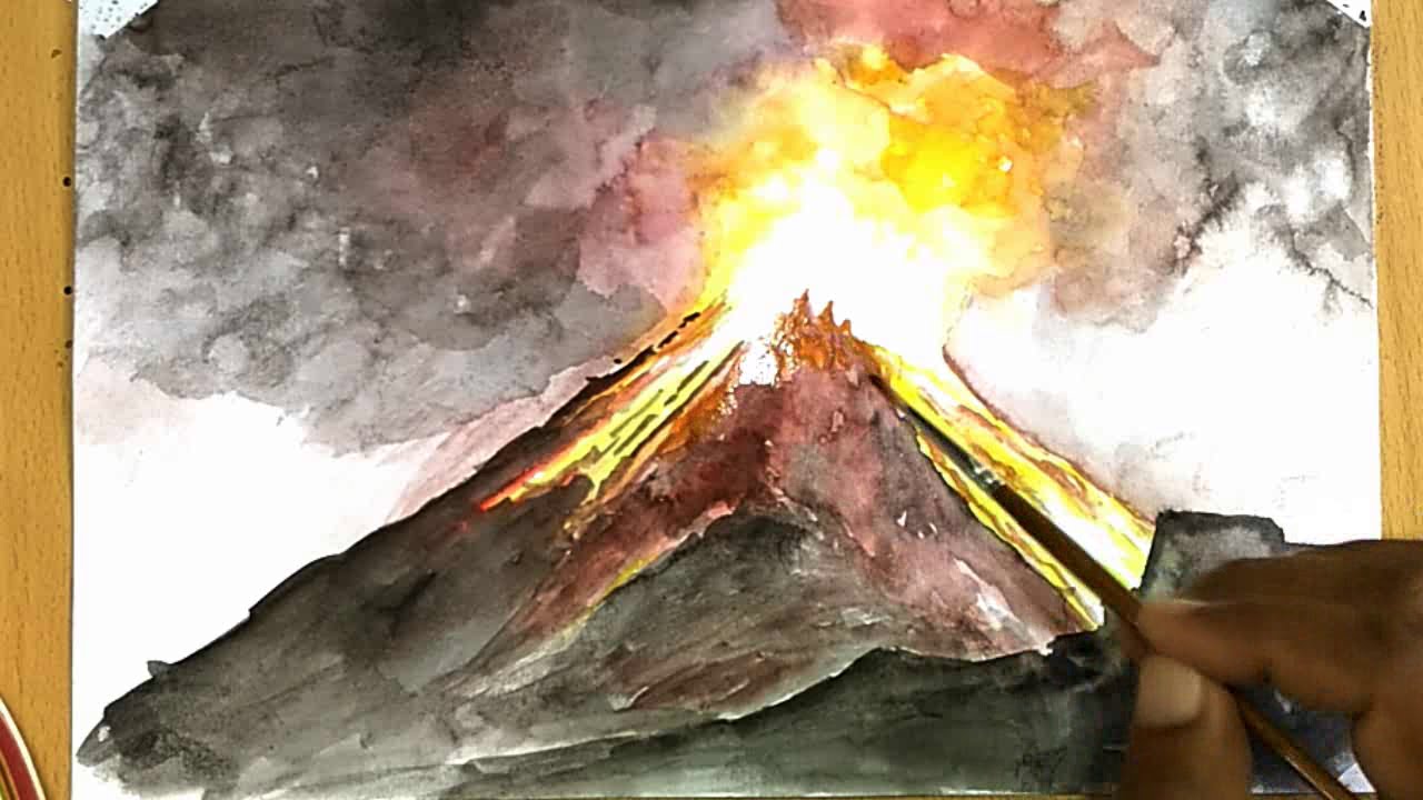 How to Draw a Volcano (painting) - YouTube