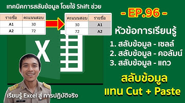 Microsoft excel ตอนที่ 96 : เทคนิคการสลับข้อมูลระหว่าง เซลล์ / คอลัมน์ / แถว โดยใช้ shift ช่วย
