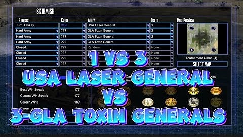 Command & Conquer Generals Zero Hour [USA Laser General vs 3-GLA Toxin Generals] Hard Armies