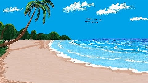 Sea Beach Drawing in Ms Paint | drawing in paint in computer | paint in computer | scenery drawing