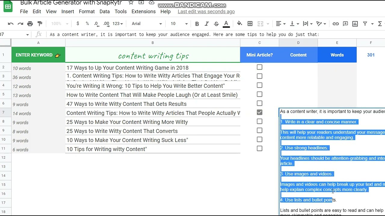 Convert ideas into blog posts in Google sheets in 2 minutes