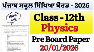 PSEB class 12th Physics Pre Board Paper 2026 solution || 12 class Physics Real Paper January 2026 
