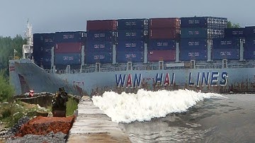 Cargo Ships Meet in a Tight Channel #shipspotting