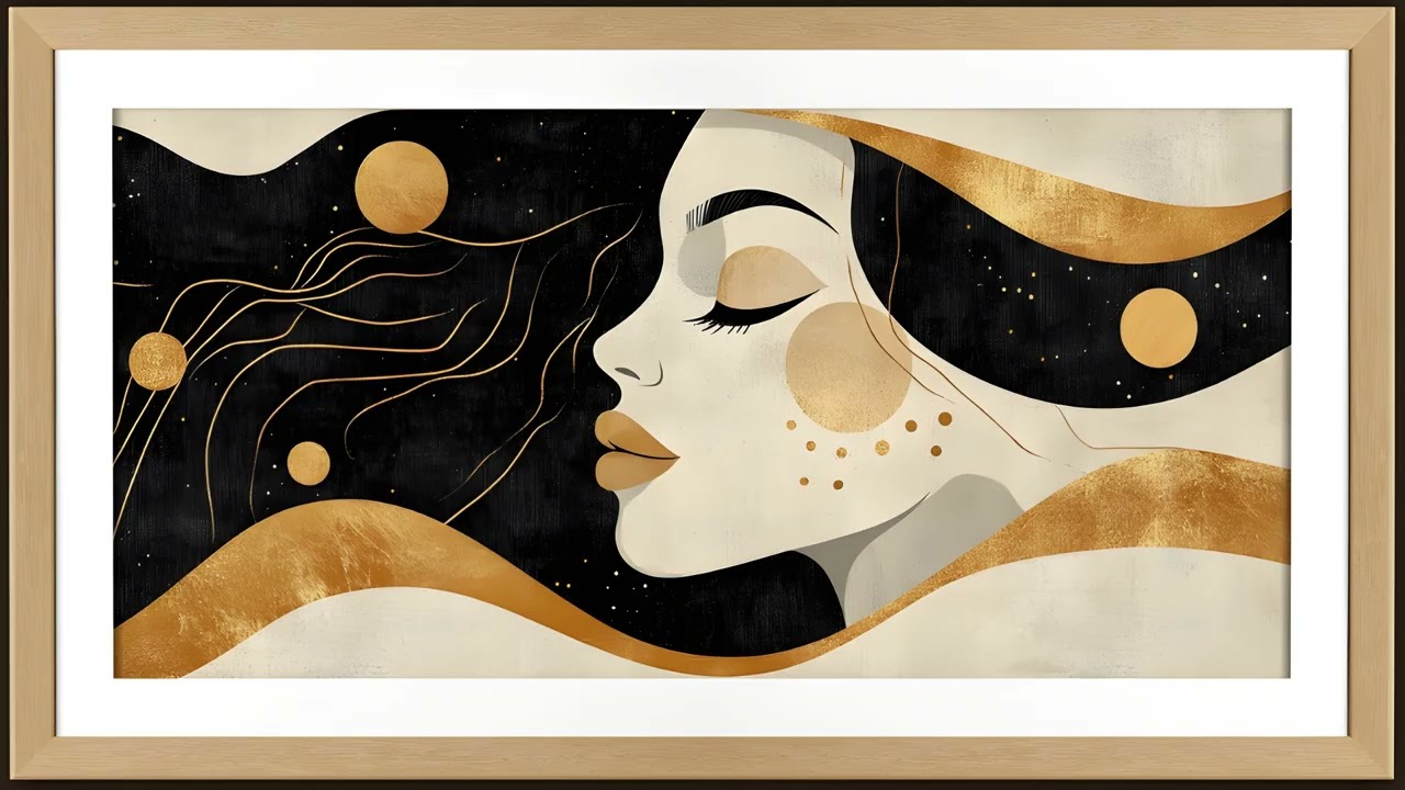 Serene Woman, Mid Century Modern Boho Painting | Framed TV Art Screensaver