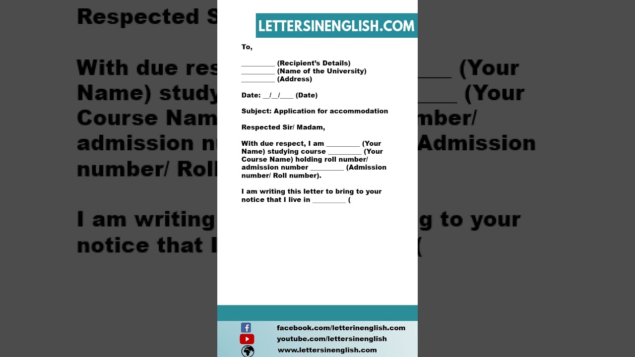 Application Letter For Accommodation at University