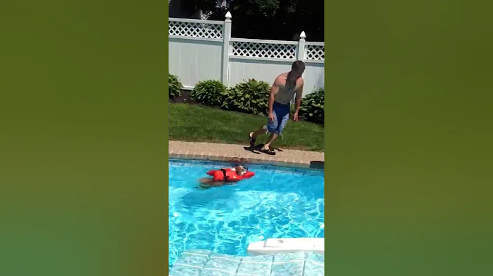 Bulldog swimming in pool