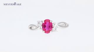 SILVERSHAKE Simulated Ruby Red & White CZ 925 Sterling Silver Engagement Ring-RN0088767