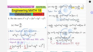 Engineering Mathematics 1B  Calculus Exam Solved | Question 2| Implicit Differentiation | SETMind