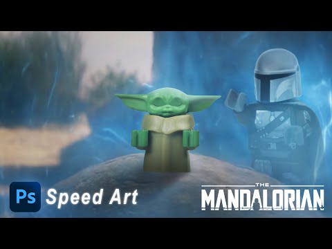 Grogu on the Seeing Stone - The Mandalorian LEGO Star Wars Photoshop Speed Art!