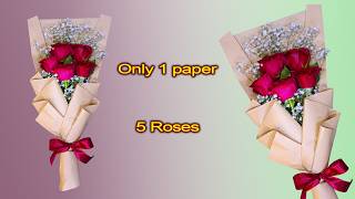 5 Roses Wrapping Using Only 1 Paper, how to flower wrapping & arrangement, wrapping new technique