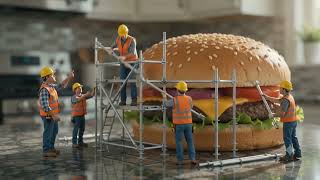 Tiny Workers Build a GIANT Burger! 🍔🏗️ #Shorts