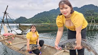 The girl pulled her hooves on the lake and caught a big catch of fish.