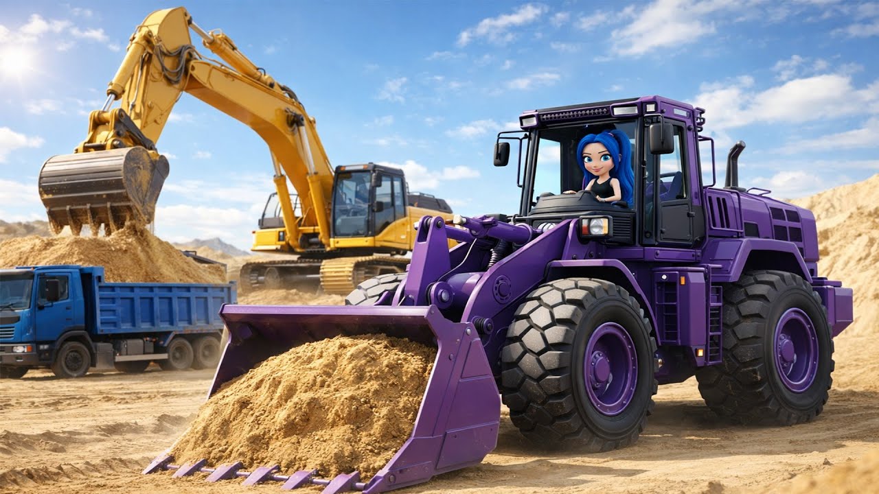 She Takes the Wheel — Loader, Excavator & Dump Truck in Perfect Sync 🏗️🚜🚛 | Racing Car Animation